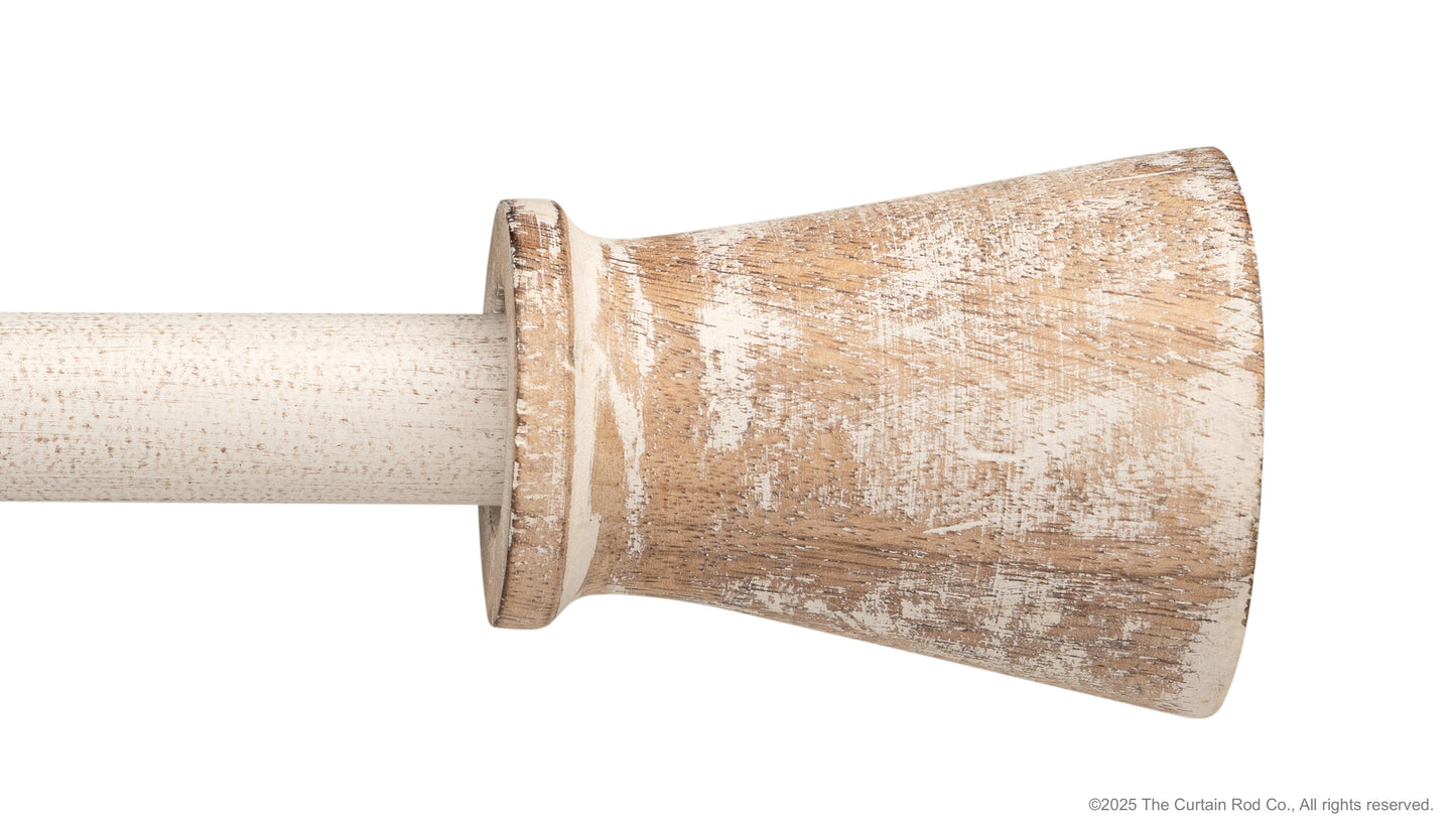 Fluted Distressed White Wood Modern Farmhouse Curtain Rod Set