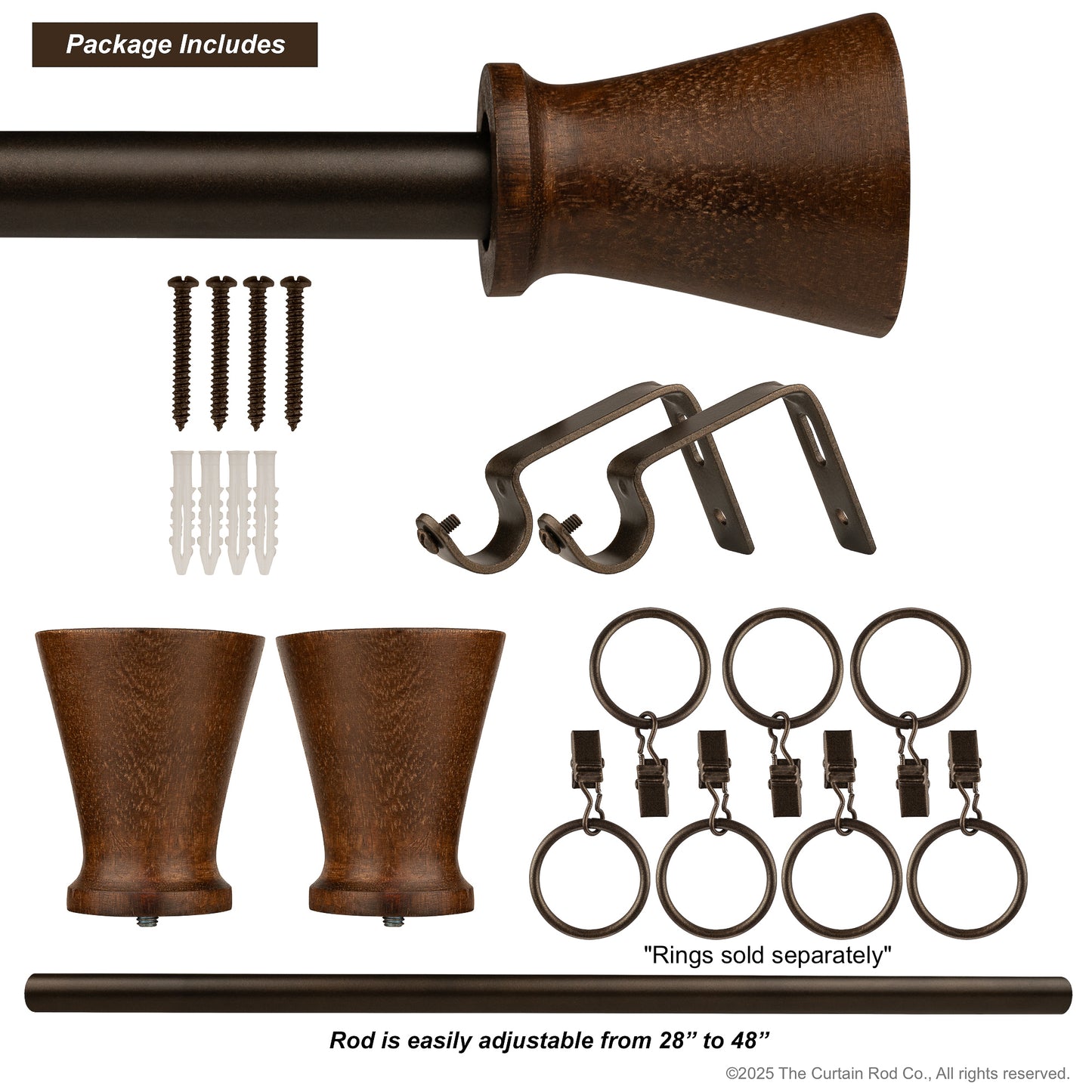 Fluted Modern Farmhouse Rustic Bronze Curtain Rod Set