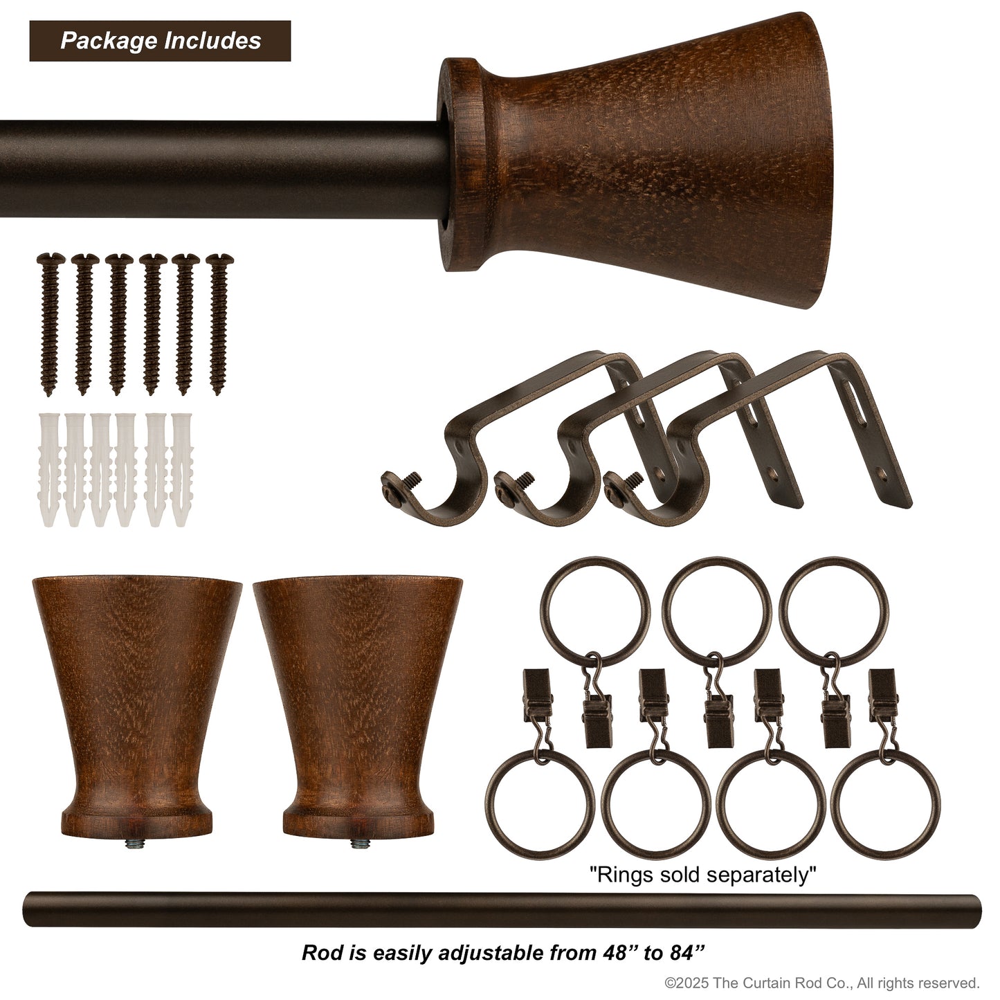 Fluted Modern Farmhouse Rustic Bronze Curtain Rod Set