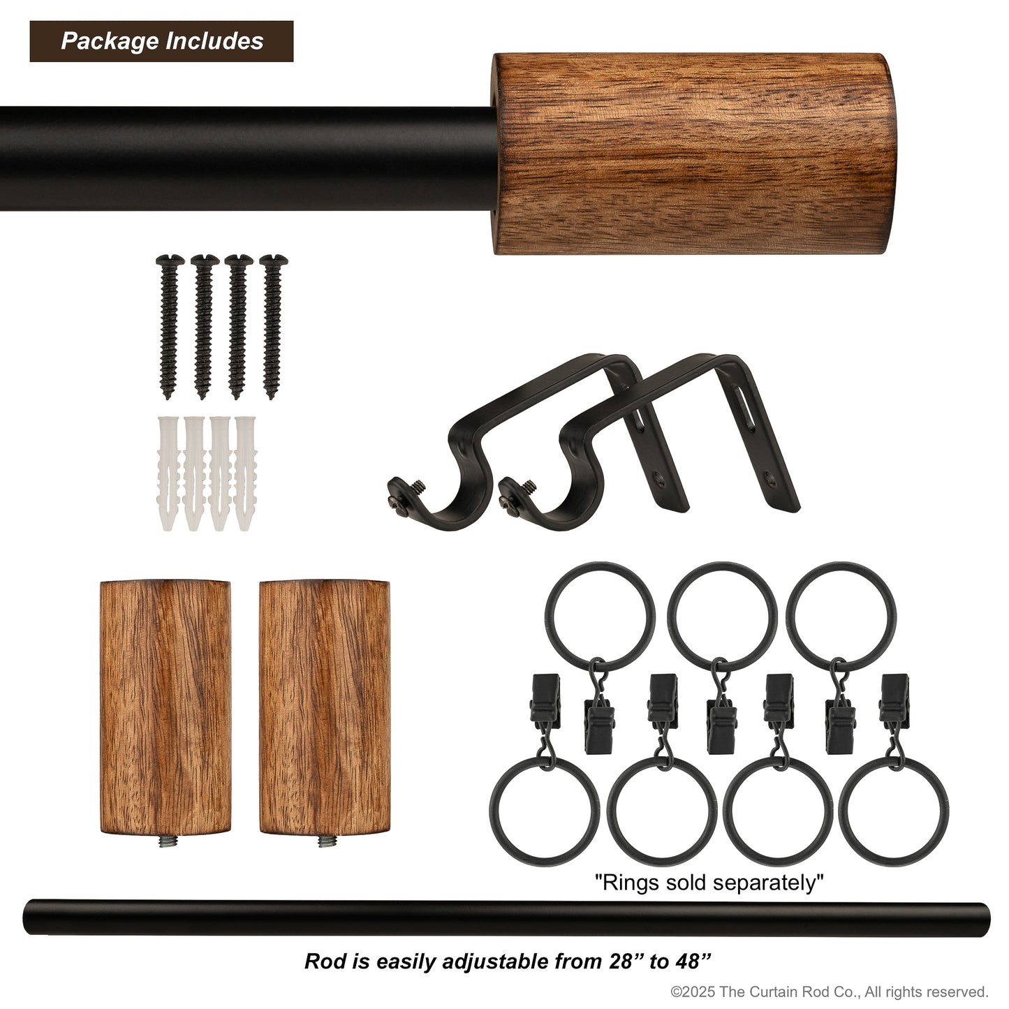 Natural Burnt Barrel Modern Farmhouse Real Natural Wood Curtain Rod Set