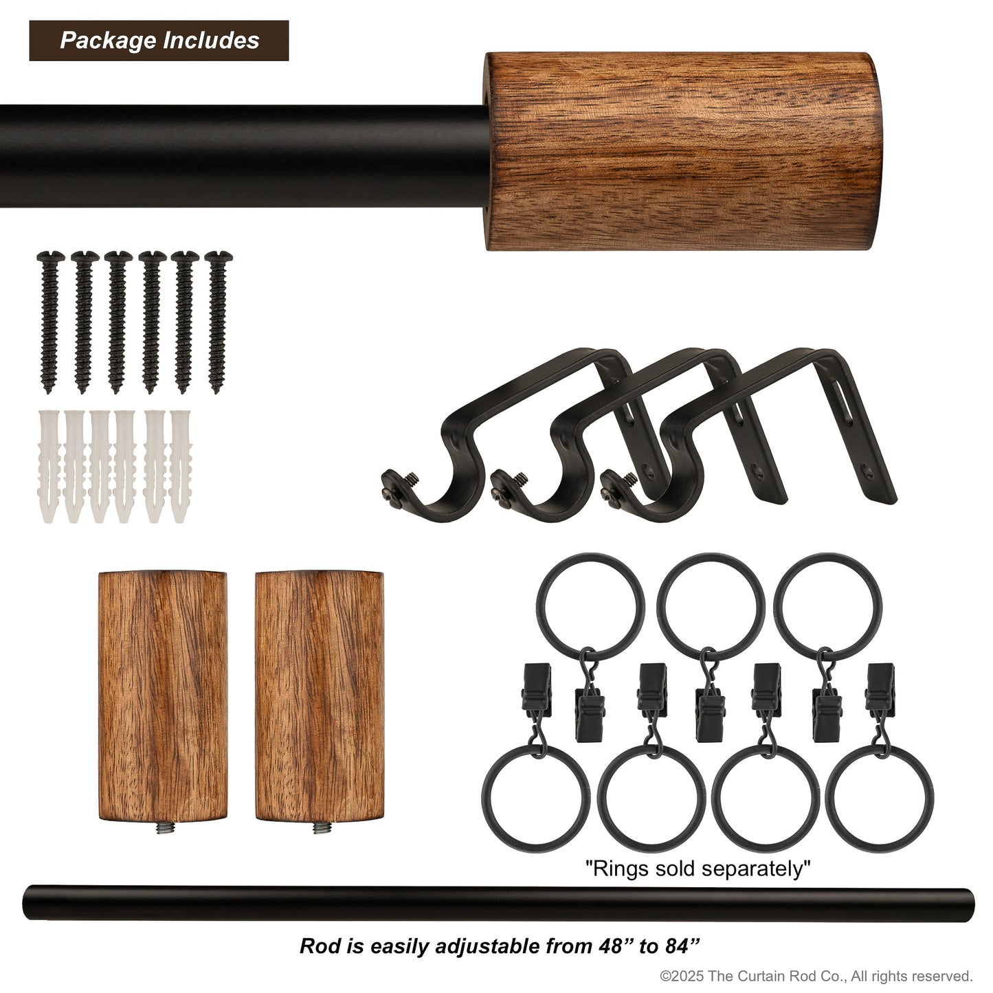 Natural Burnt Barrel Modern Farmhouse Real Natural Wood Curtain Rod Set