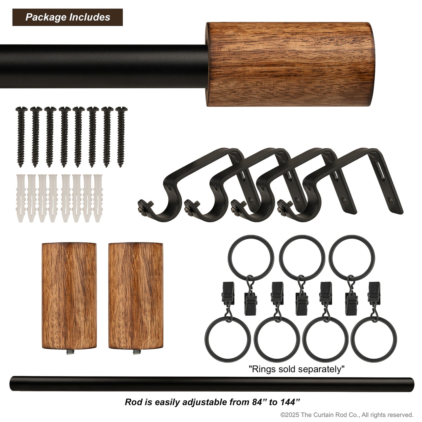 Natural Burnt Barrel Modern Farmhouse Real Natural Wood Curtain Rod Set