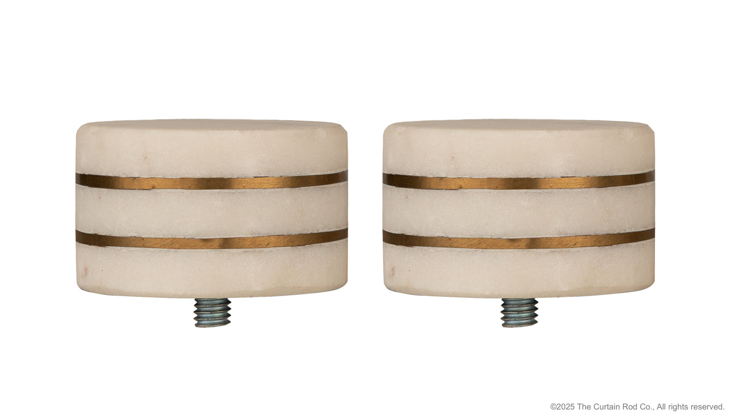 Modern White Marble & Brass Inlay End Cap Curtain Rod Set