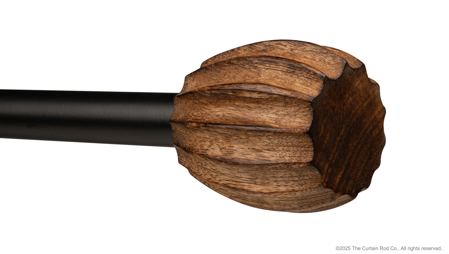 Vintage Dover Carved Wood Black or Bronze Farmhouse Curtain Rod Set