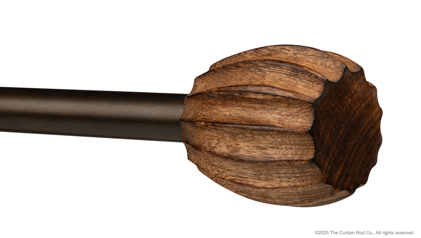 Vintage Dover Carved Wood Black or Bronze Farmhouse Curtain Rod Set