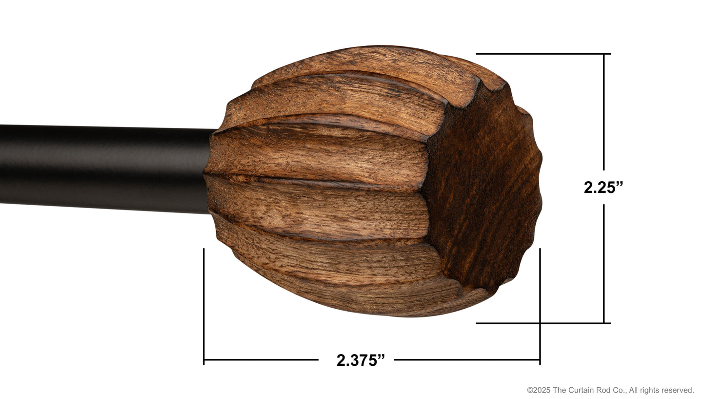 Vintage Dover Carved Wood Black or Bronze Farmhouse Curtain Rod Set