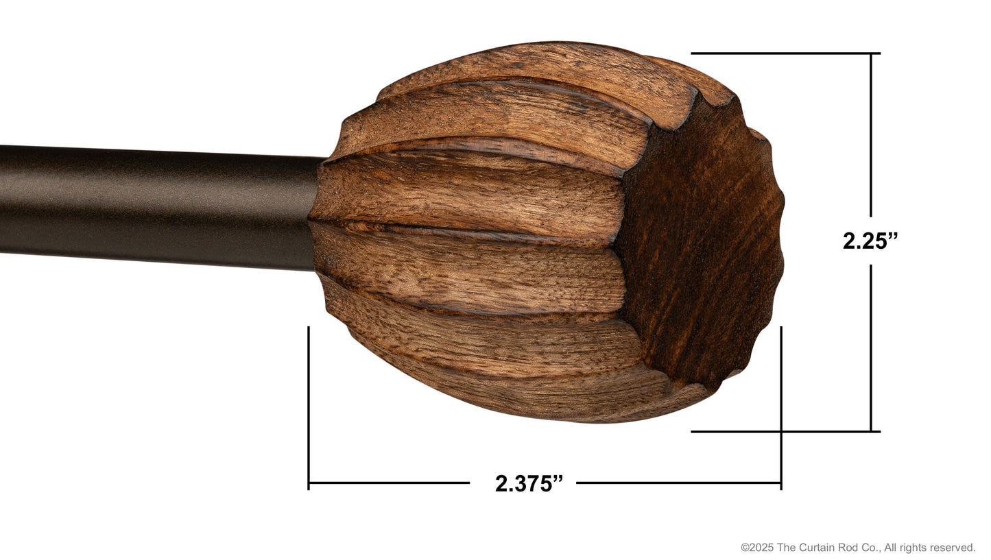 Vintage Dover Carved Wood Black or Bronze Farmhouse Curtain Rod Set