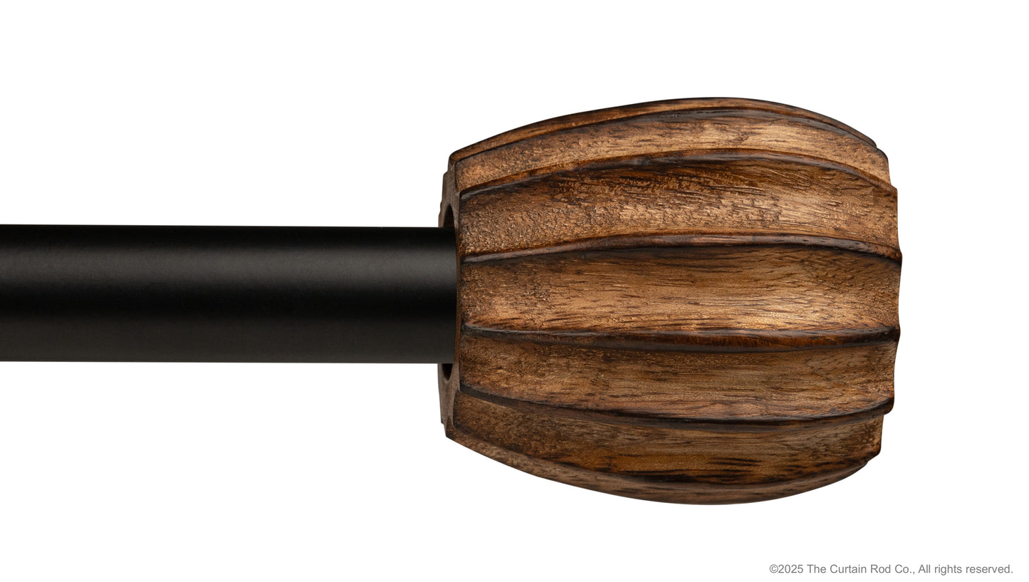 Vintage Dover Carved Wood Black or Bronze Farmhouse Curtain Rod Set