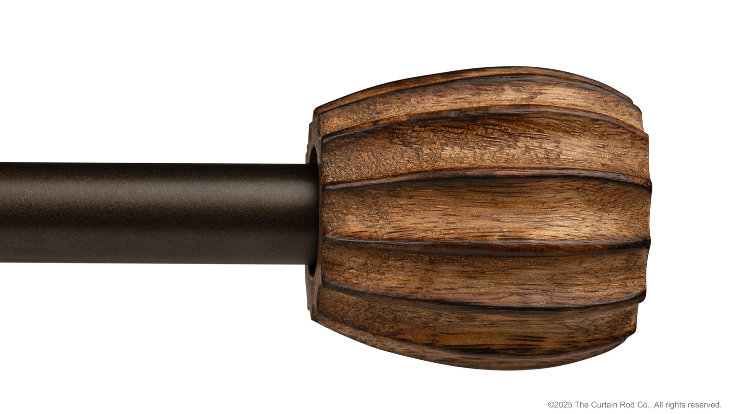 Vintage Dover Carved Wood Black or Bronze Farmhouse Curtain Rod Set