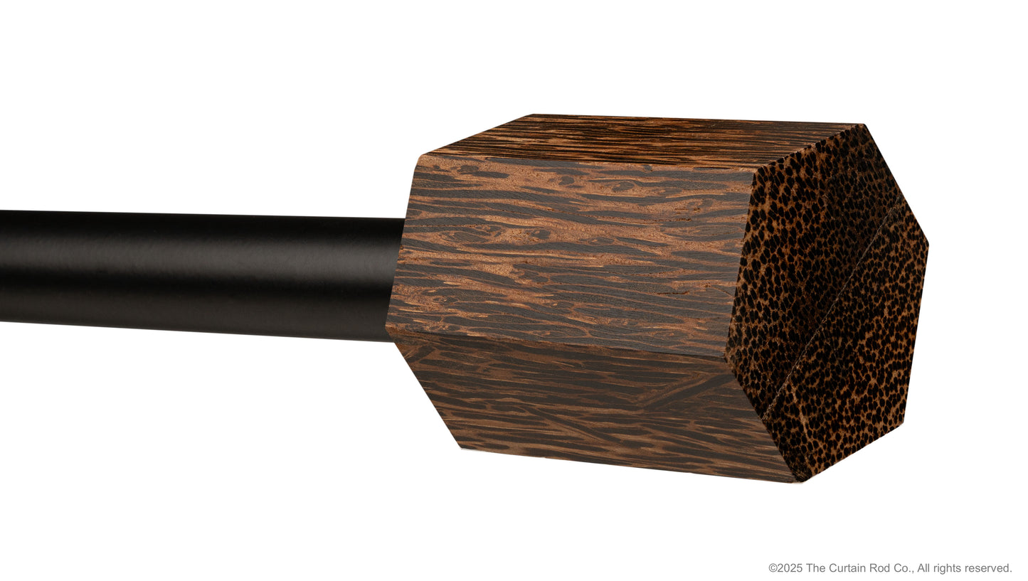 Wenge Real Wood Contempo-Modern Warm Bronze or Matte Black Curtain Rod Set