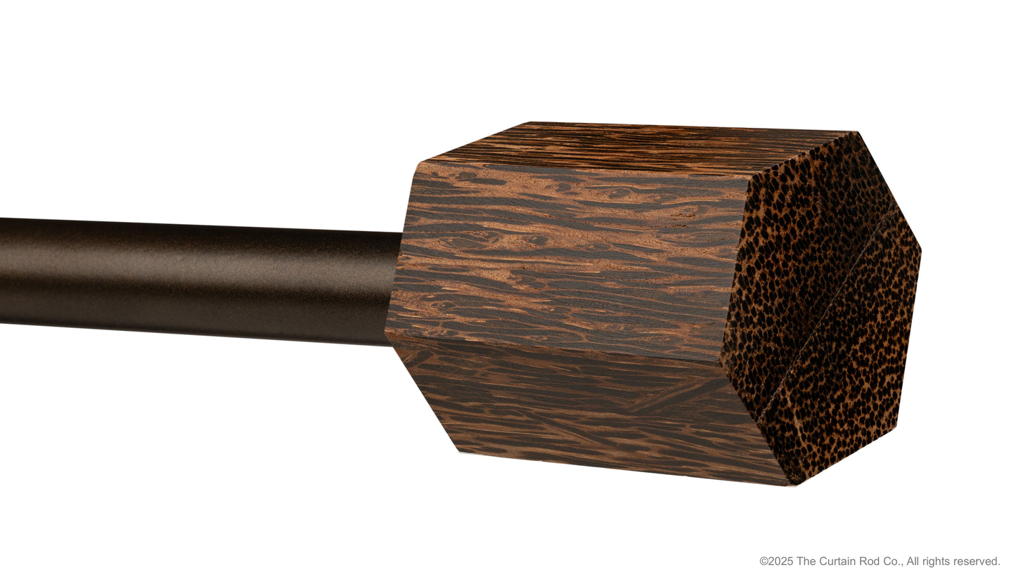 Wenge Real Wood Contempo-Modern Warm Bronze or Matte Black Curtain Rod Set