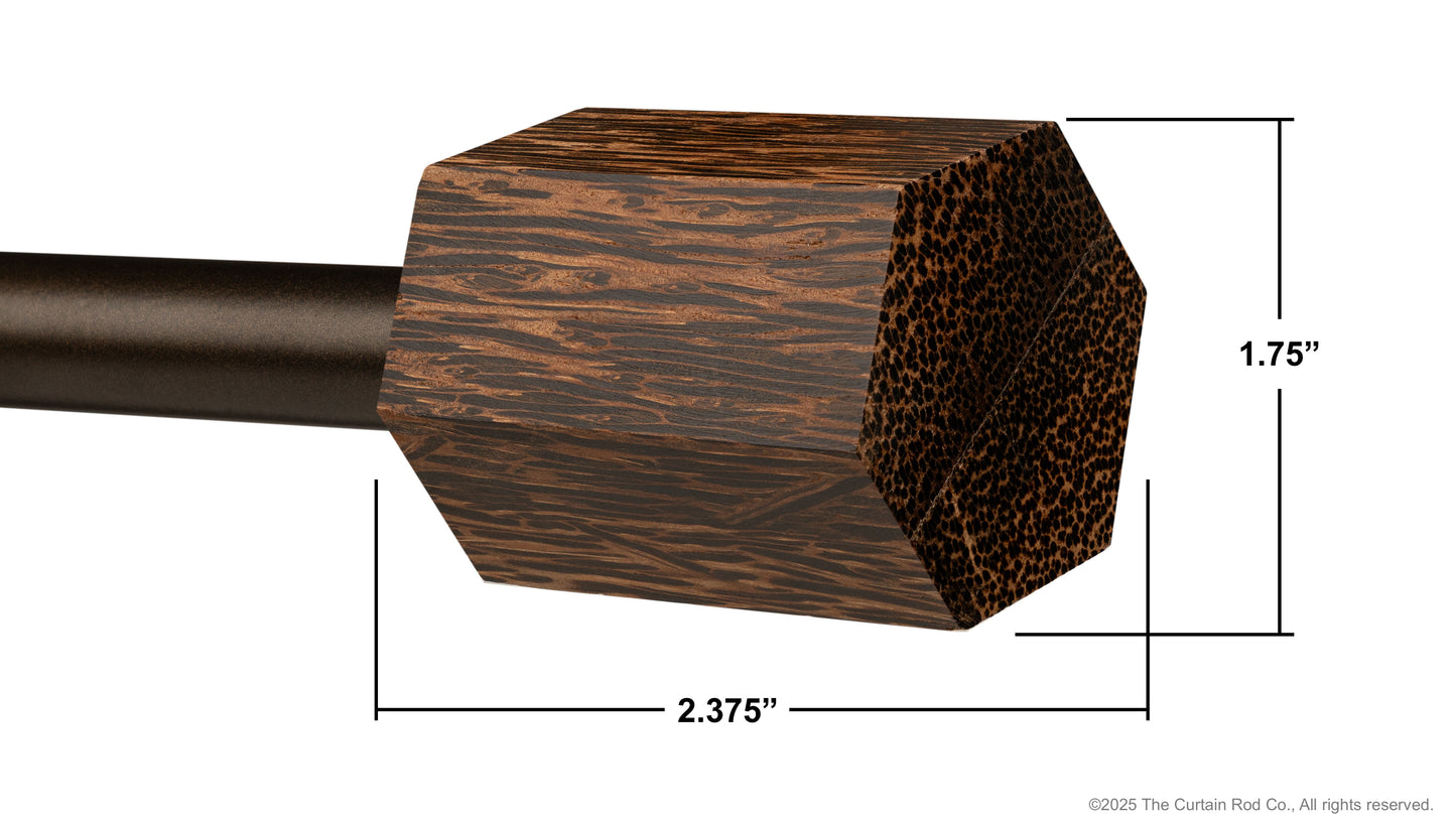 Wenge Real Wood Contempo-Modern Warm Bronze or Matte Black Curtain Rod Set