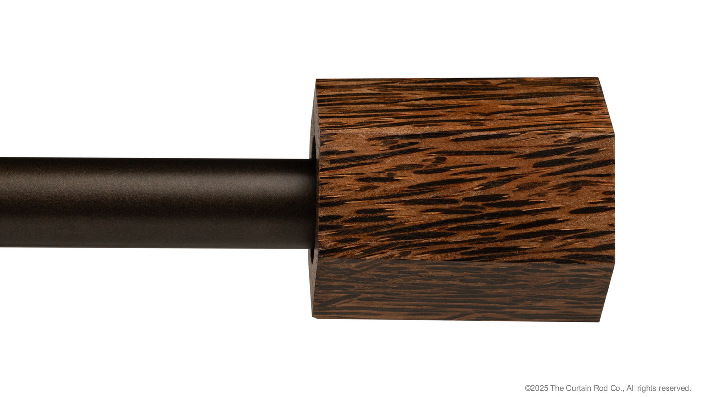 Wenge Real Wood Contempo-Modern Warm Bronze or Matte Black Curtain Rod Set