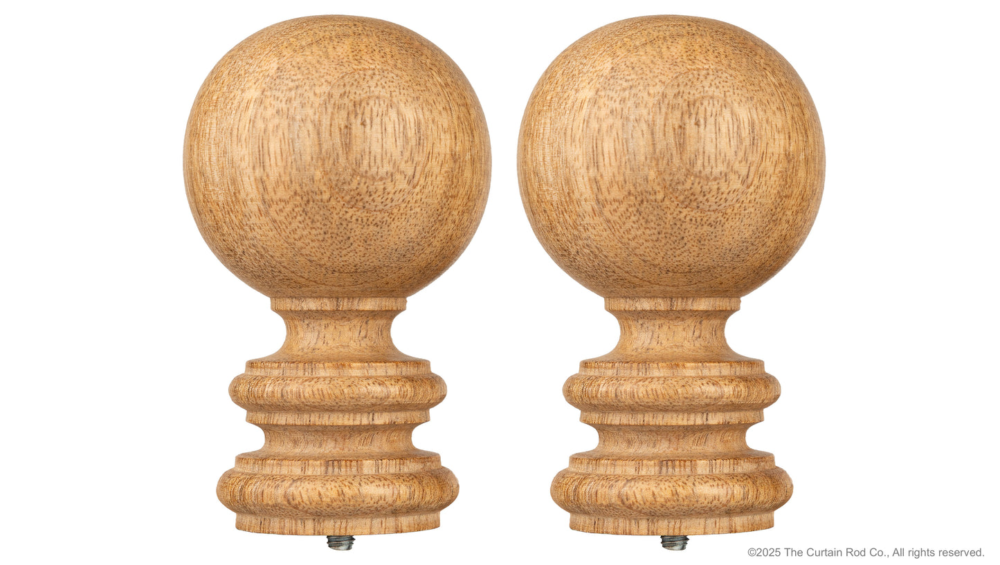 Amos Rustic Farmhouse Natural Oak Wood Curtain Rod Set