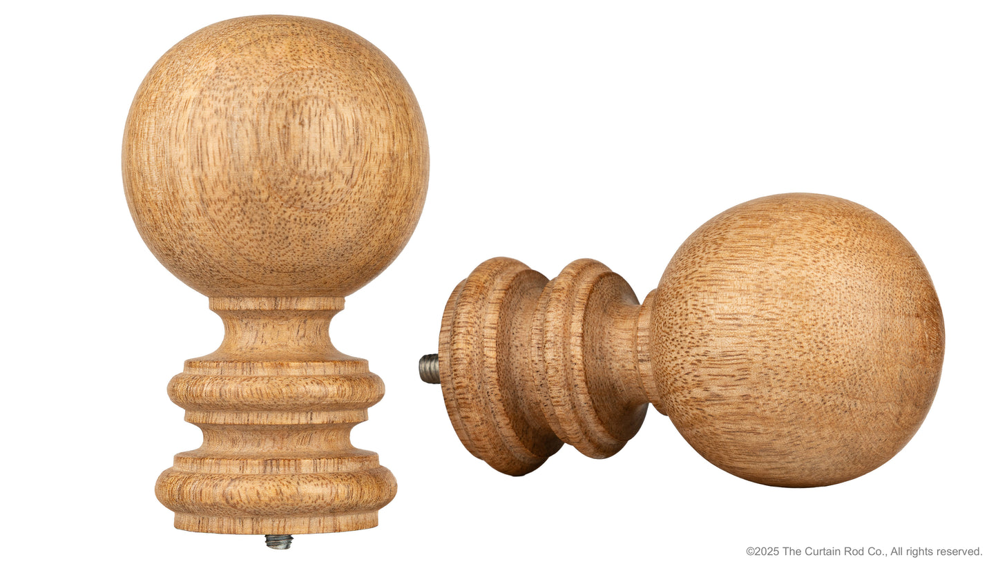 Amos Rustic Farmhouse Natural Oak Wood Curtain Rod Set