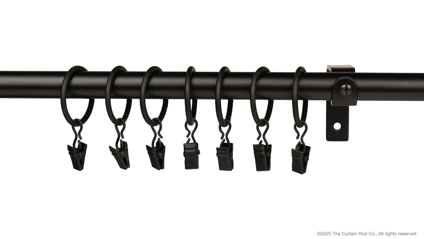 Home Decor Curtain Rods Clip Rings Matte Black Set of 7