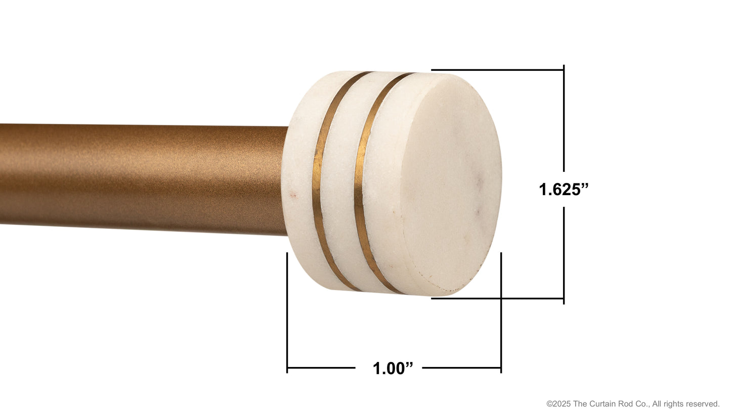 Modern White Marble & Brass Inlay End Cap Curtain Rod Set