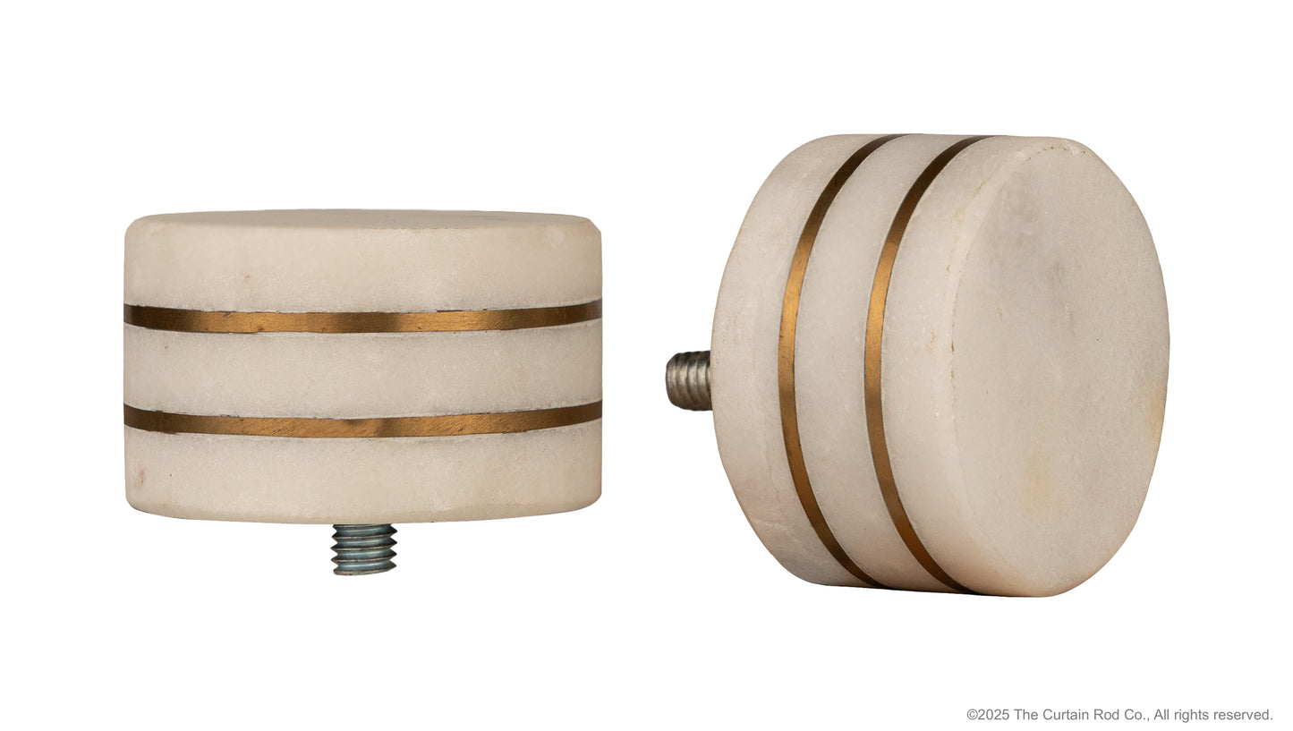 Modern White Marble & Brass Inlay End Cap Curtain Rod Set