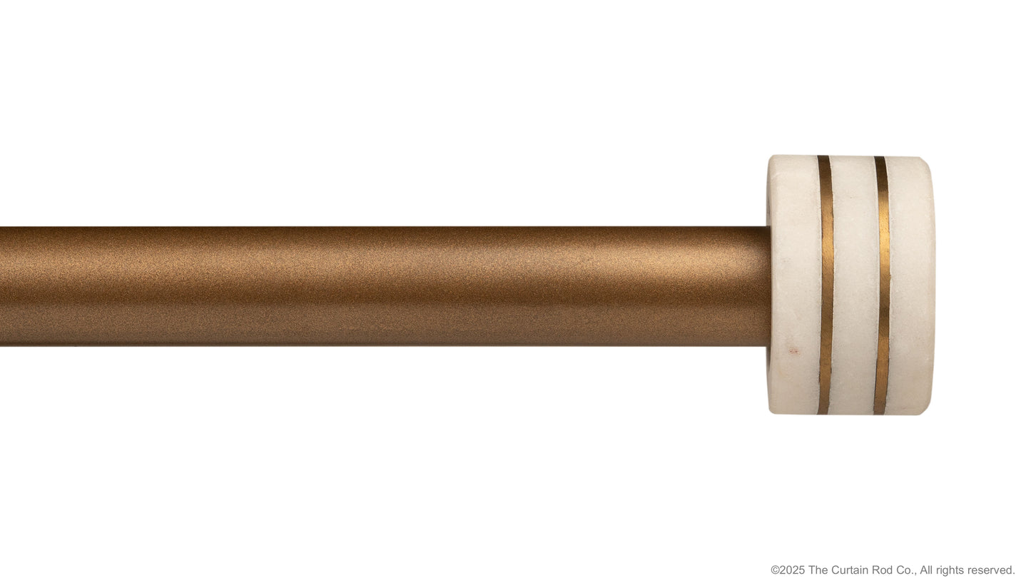 Modern White Marble & Brass Inlay End Cap Curtain Rod Set