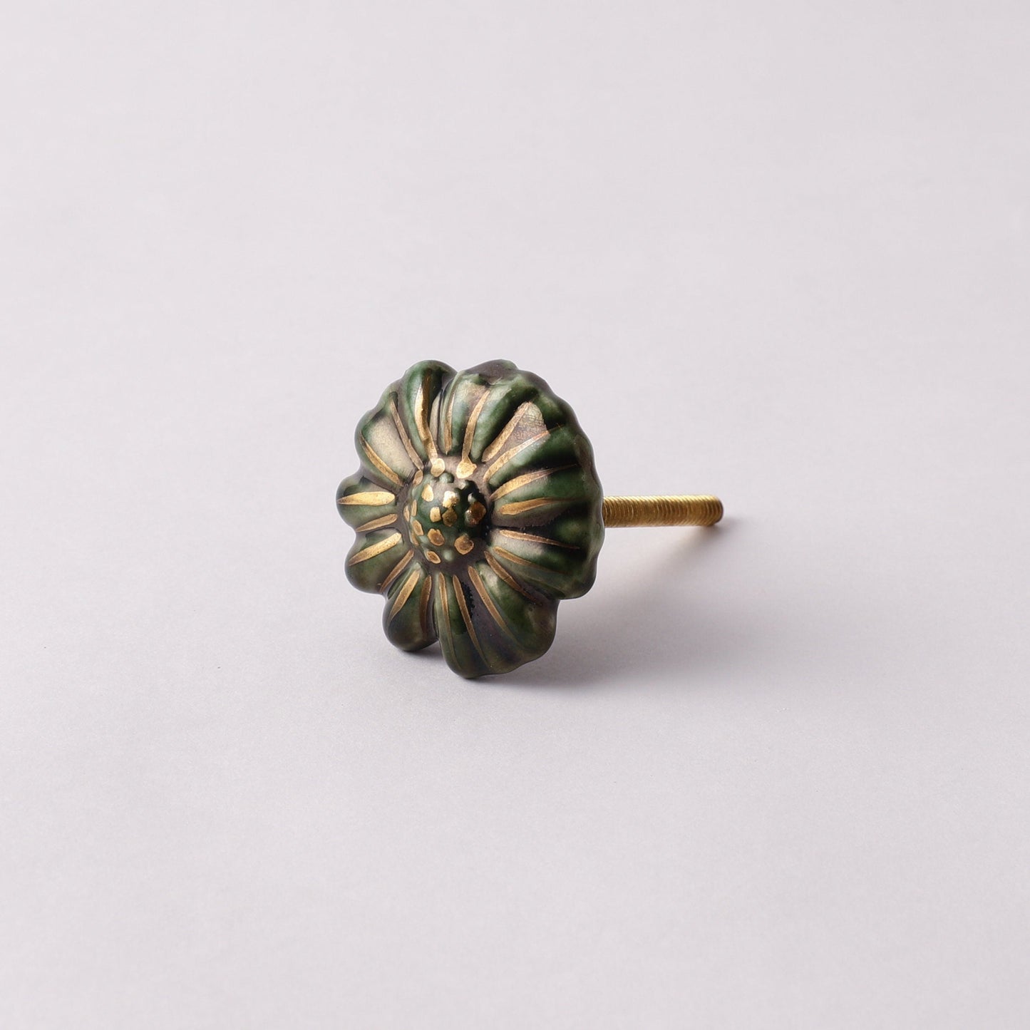 Bronzed With an Aged Green Floral Ceramic Pull Knobs (C4)