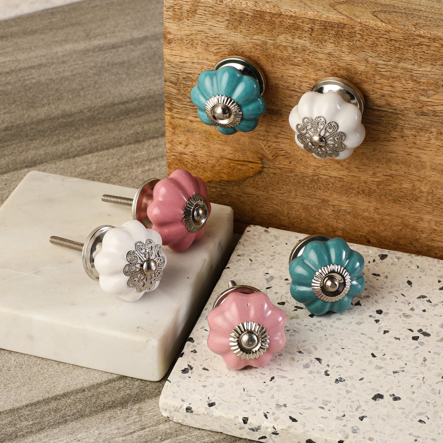 Classic Style Teal, Pink and White Ceramic Pull Knobs (C16)