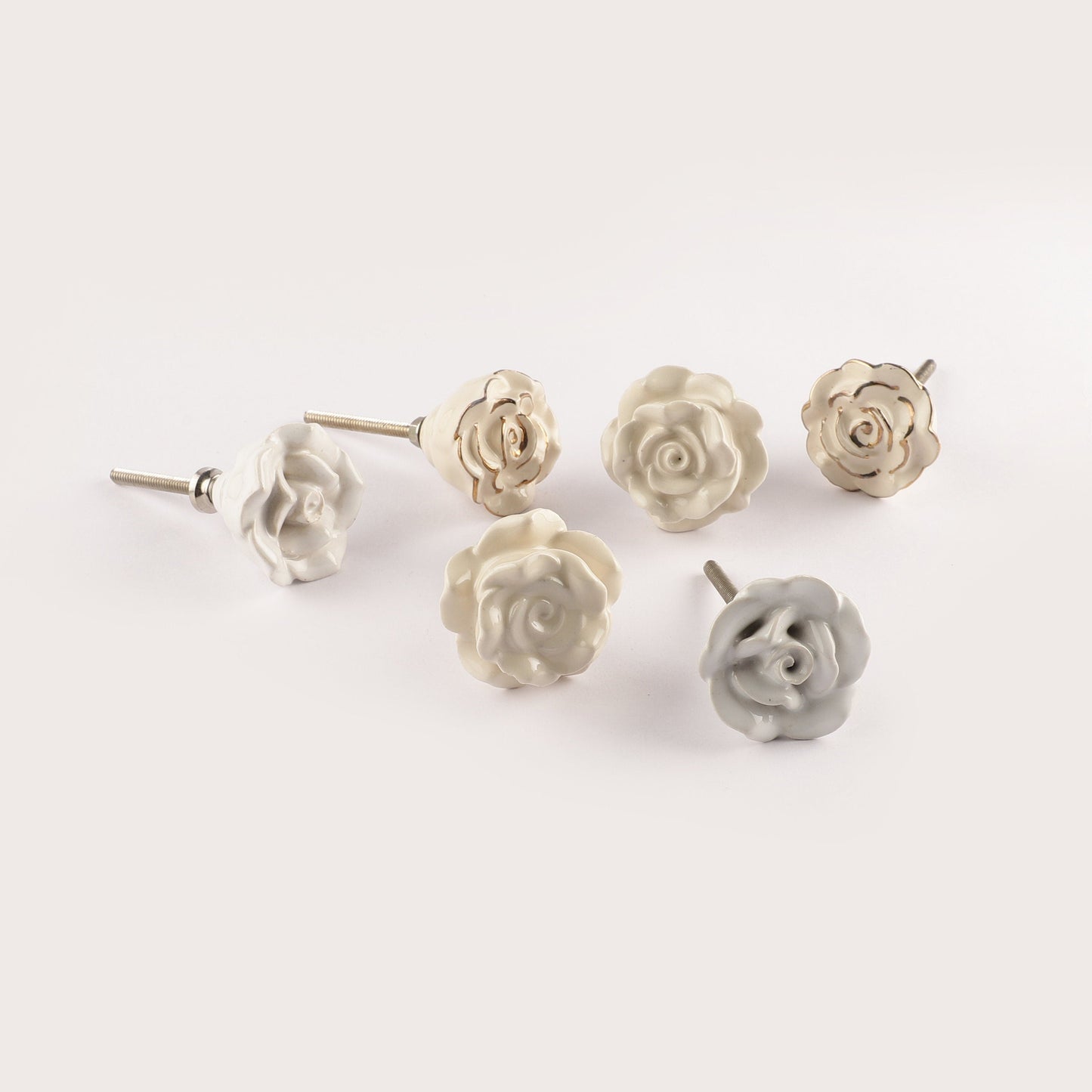 White with Gold, Rose Style Ceramic Pull Knobs (C17)