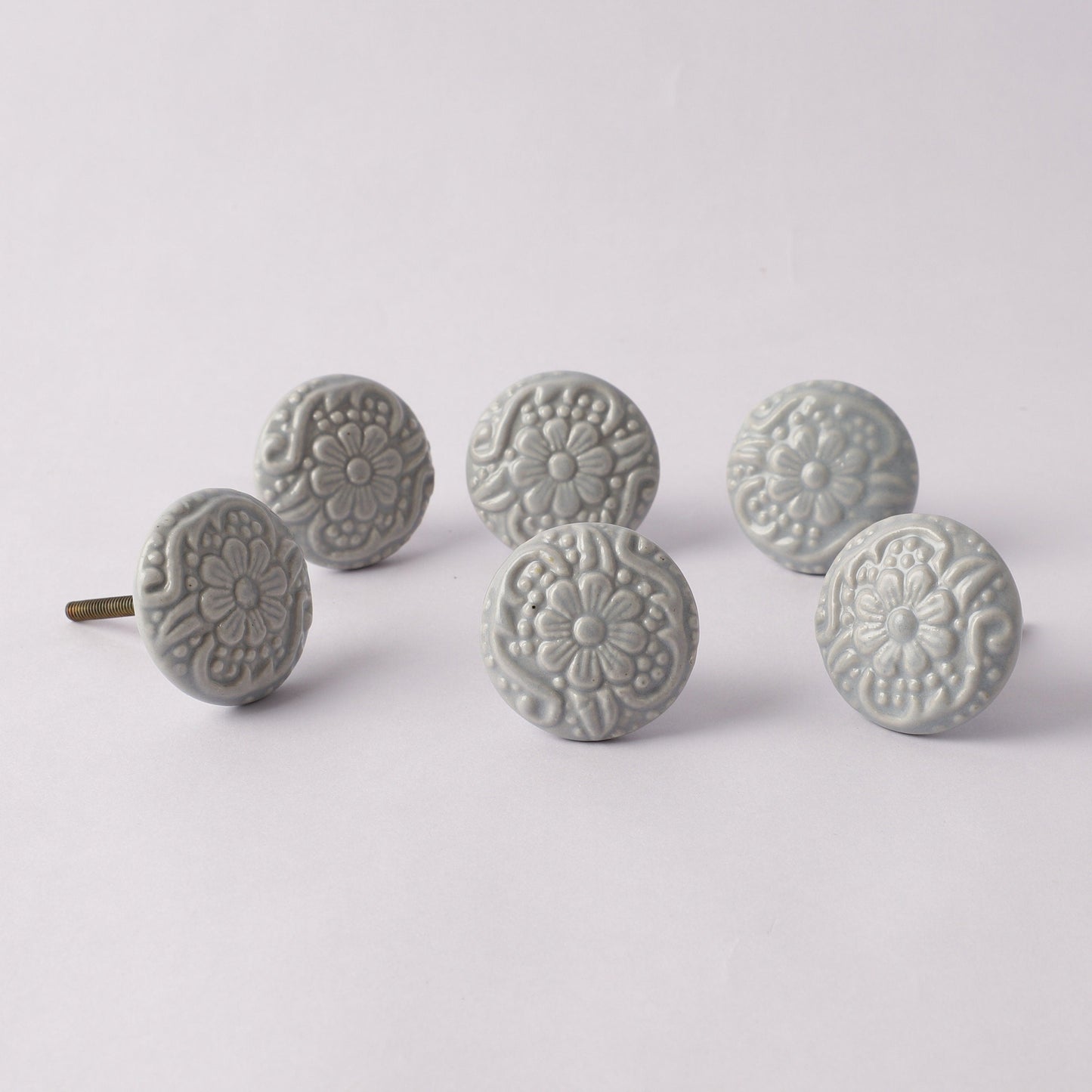 Gray Floral Button Style Pull knob (C21)