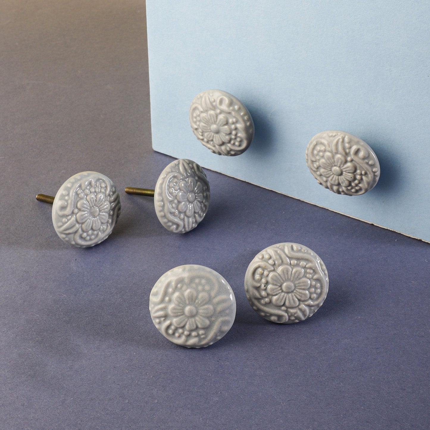 Gray Floral Button Style Pull knob (C21)