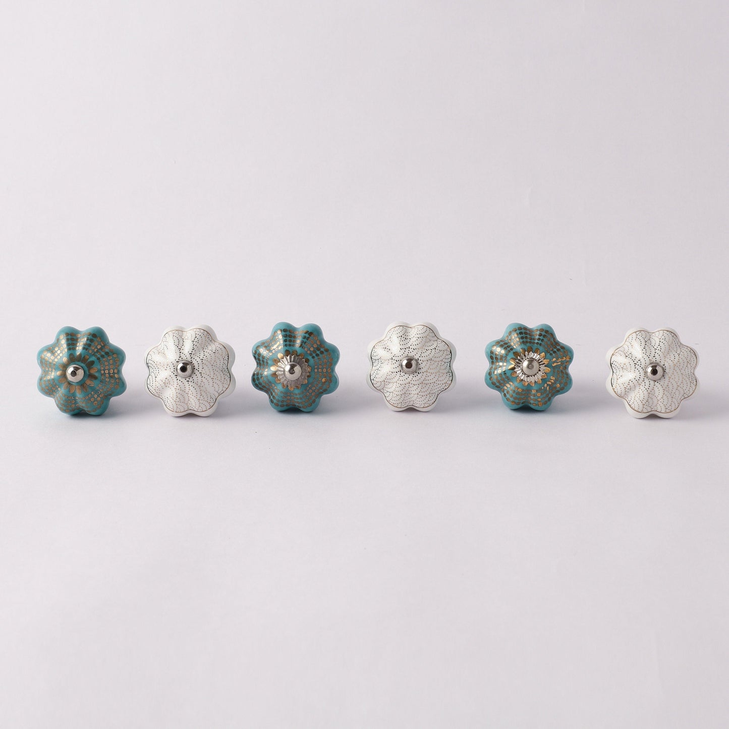 Classic Style Teal, White and Gold Ceramic Pull Knobs (C27)