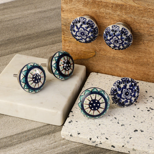 Classic Style Teal and Blue Ceramic Pull Knobs (C25)