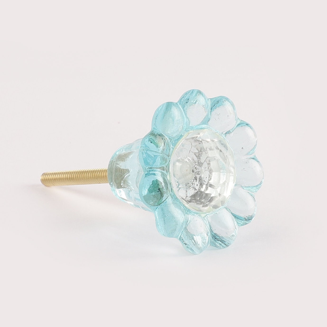 Aqua Glass Floral Pull Knobs (G14)