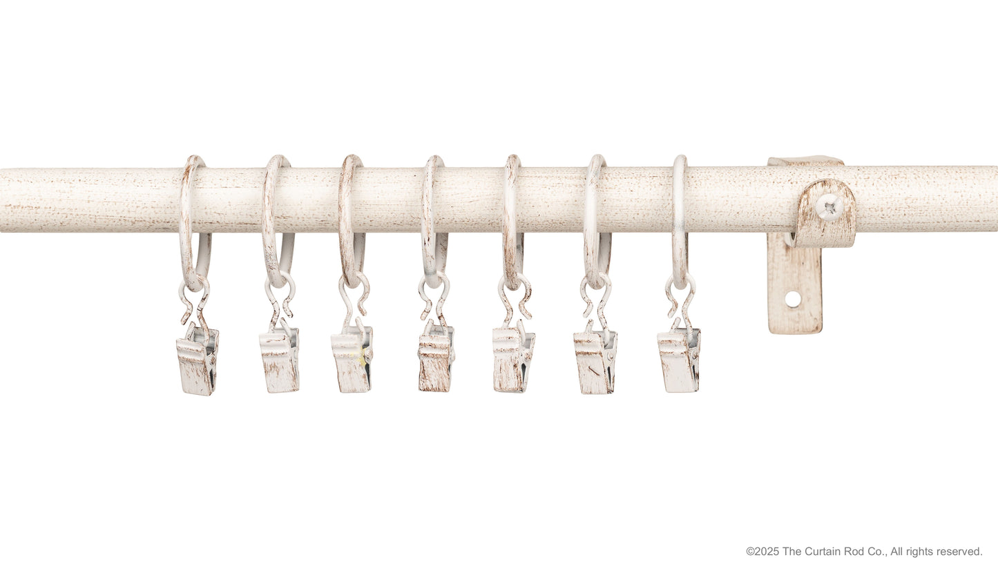 Home Decor Curtain Rods Clips Rings Distressed Ivory White Set of 7