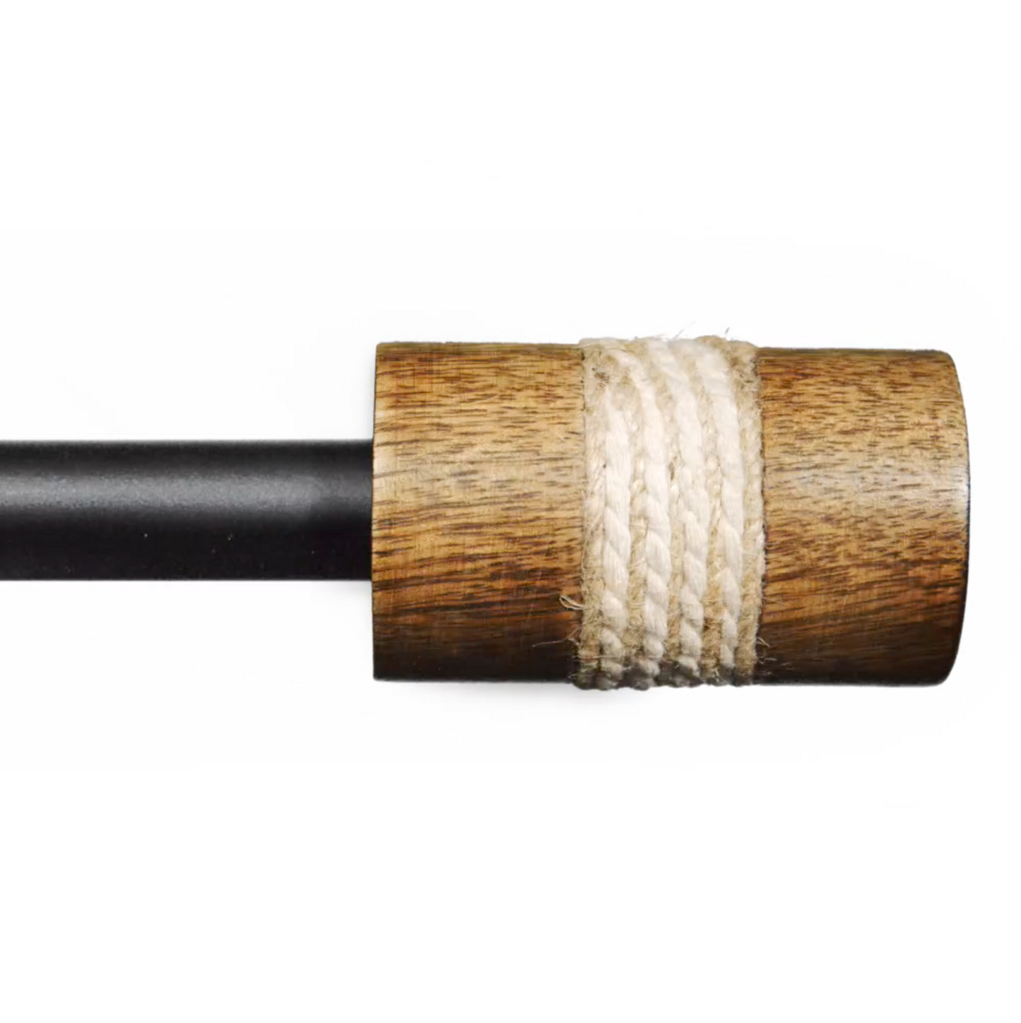 Dinah - Modern Farmhouse Natural Wood w/ Rope Curtain Rod 36"- 72", 72"- 144" (Single Curtain Rod)