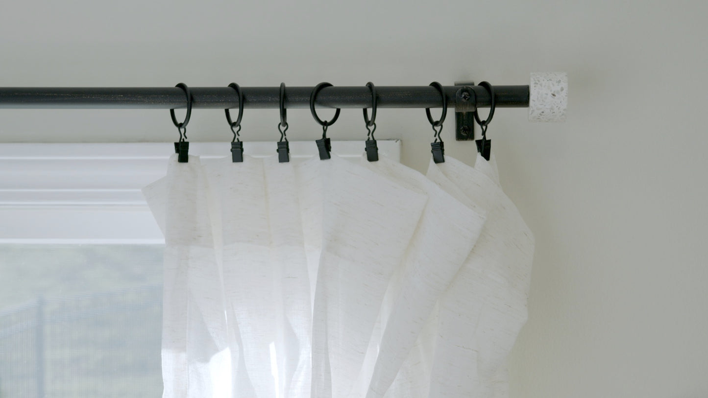 Terrazo Black Farmhouse Curtain Rod 36" - 72" , 72"-144" (Single Curtain Rod Complete Set With Brackets)