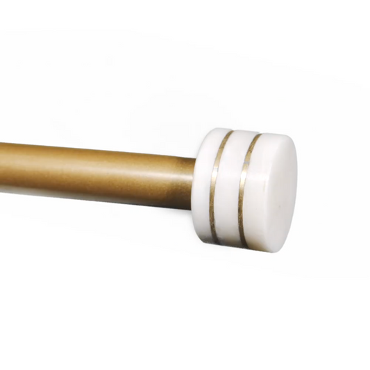 White Marble & Brass Inlay End Cap Curtain Rod Set 36" - 72" , 72" - 144" (Single Curtain Rod Complete Set With Brackets)