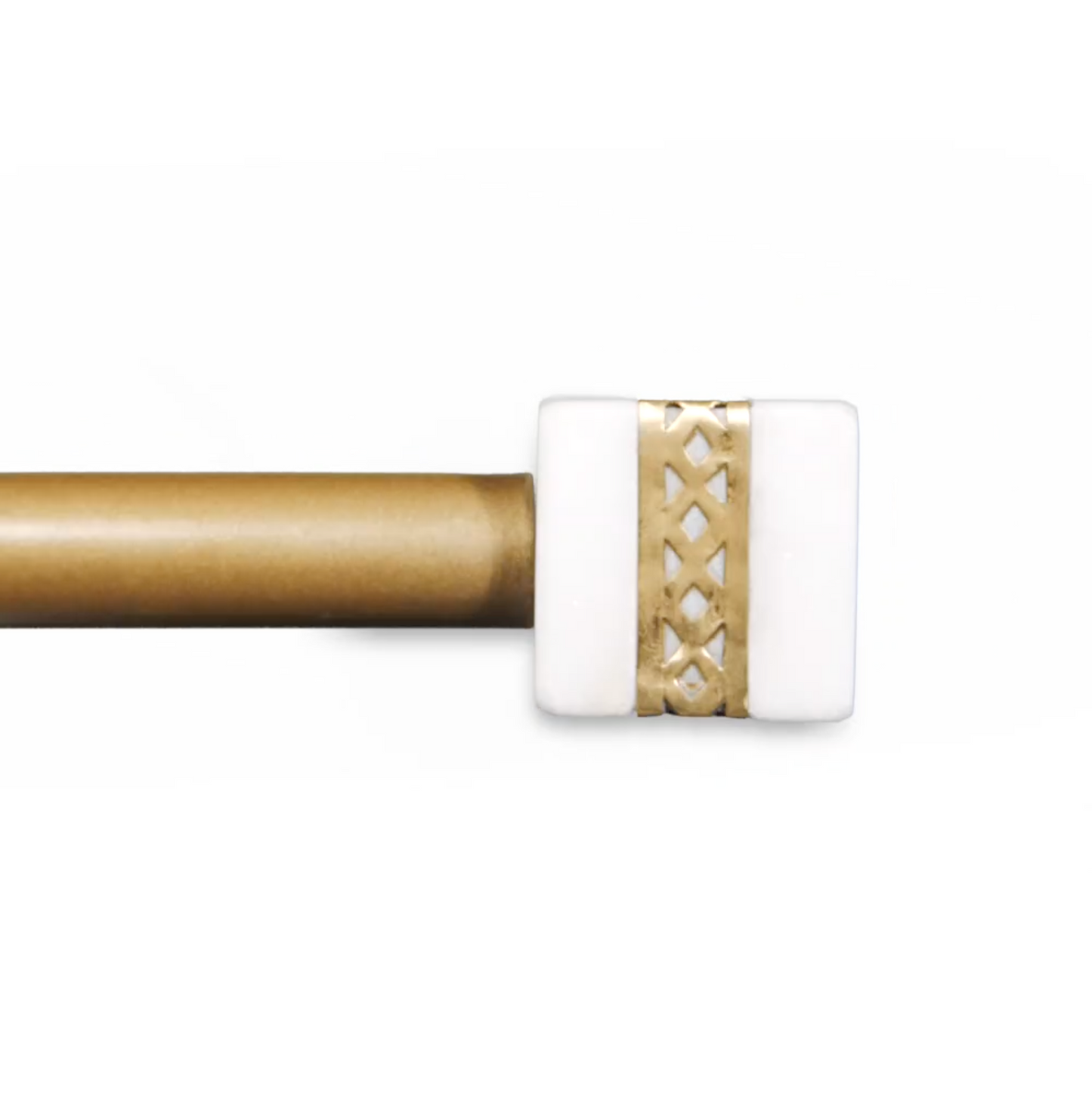 Modern Brass & White Marble Curtain Rod 36" - 72" , 72"-144" (Single Curtain Rod Complete Set With Brackets)