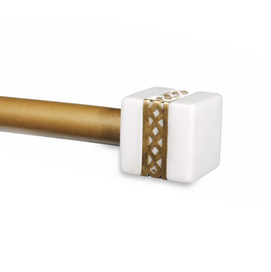 Modern Brass & White Marble Curtain Rod 36" - 72" , 72"-144" (Single Curtain Rod Complete Set With Brackets)